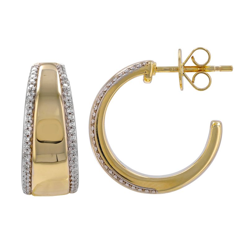 14k Yellow Gold Diamond Border Open Hoop Earrings
