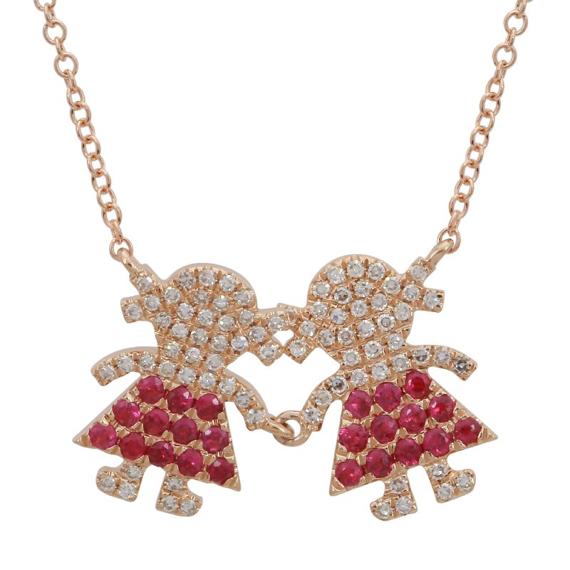 Ruby & Diamond Two Girl Family Necklace