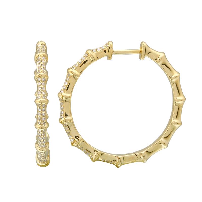 Buy 14K Yellow Gold Bamboo Diamond Hoops