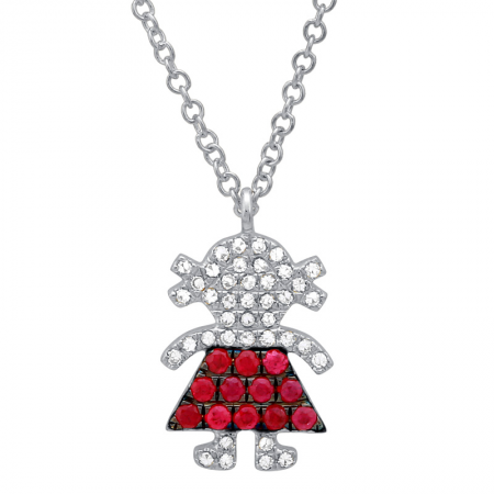 Diamond & Ruby Girl Pendant Necklace