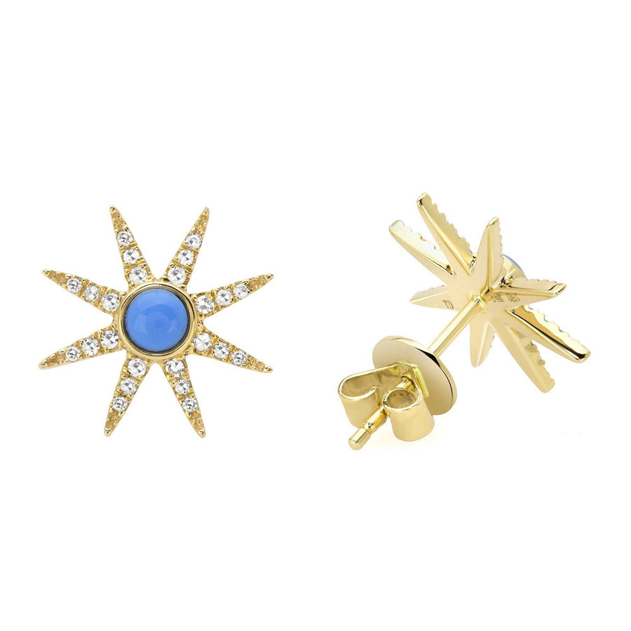 DIAMOND TURQUOISE SUN DIAL STUD - Euro Time & Jewels