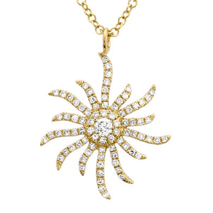 Wavy Sun Diamond Pendent Necklace - Euro Time & Jewels