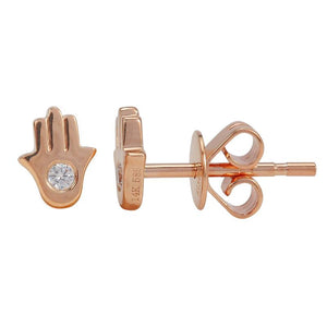Hamsa Hand Single Diamond Stud Earring - Euro Time & Jewels