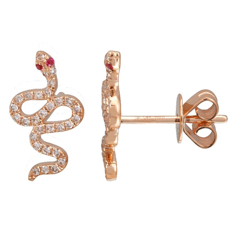 Slithering Snake Diamond Stud Earring Ruby Eye - Euro Time & Jewels