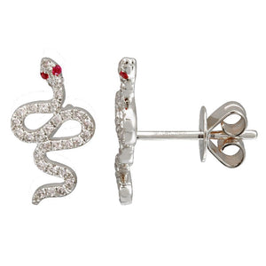 Slithering Snake Diamond Stud Earring Ruby Eye - Euro Time & Jewels