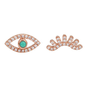 Turquoise Evil Eye & Wink Diamond Stud Earrings - Euro Time & Jewels