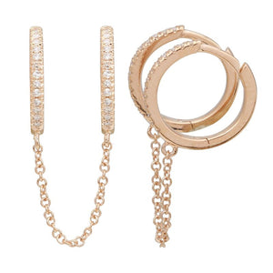 Double Huggie Chain Diamond Earring (Single) - Euro Time & Jewels