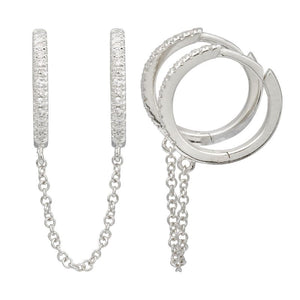 Double Huggie Chain Diamond Earring (Single) - Euro Time & Jewels