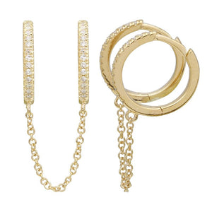 Double Huggie Chain Diamond Earring (Single) - Euro Time & Jewels