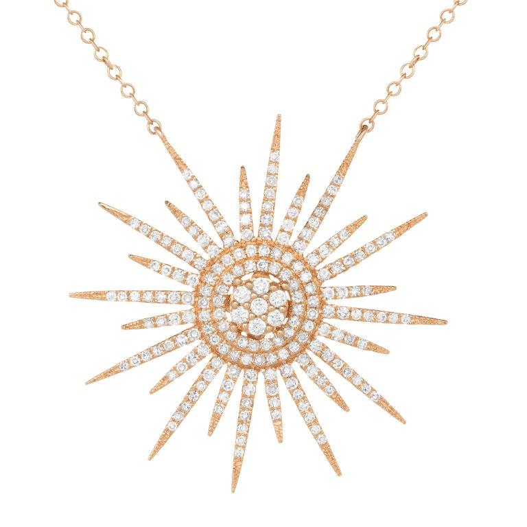 14K YELLOW GOLD DIAMOND SUN NECKLACE - Euro Time & Jewels