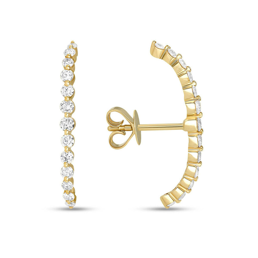 14K YELLOW GOLD, DIAMOND, ARCED EARRING - Euro Time & Jewels