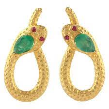 Emerald Snake Hammered Earrings