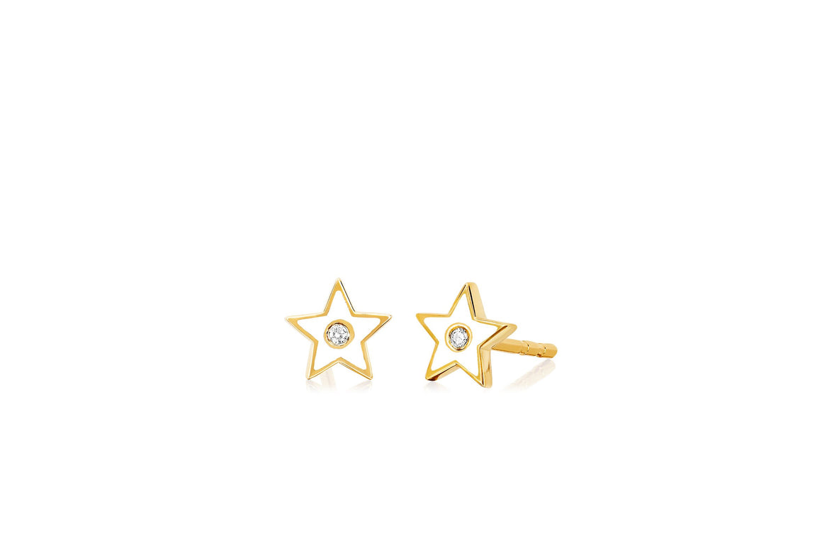 Diamond & White Enamel Star Studs