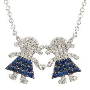 Diamond & Blue Sapphire Two Girl Family Necklace