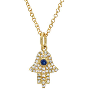 Hamsa Pendent Necklace with Sapphire - Euro Time & Jewels