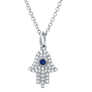 Hamsa Pendent Necklace with Sapphire - Euro Time & Jewels